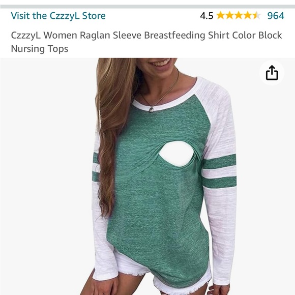 Nursing Shirt; Raglan Sleeve (long sleeve) - Picture 1 of 5